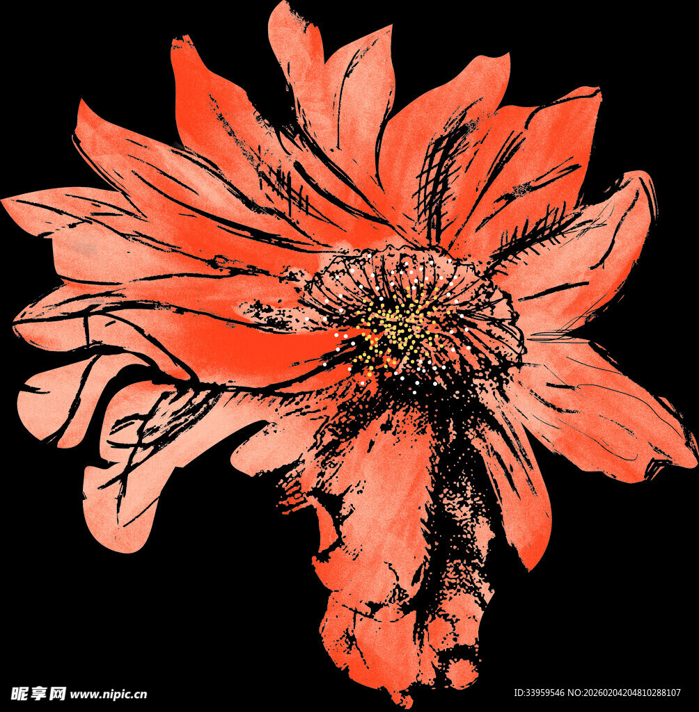 橙红色花朵艺术插画