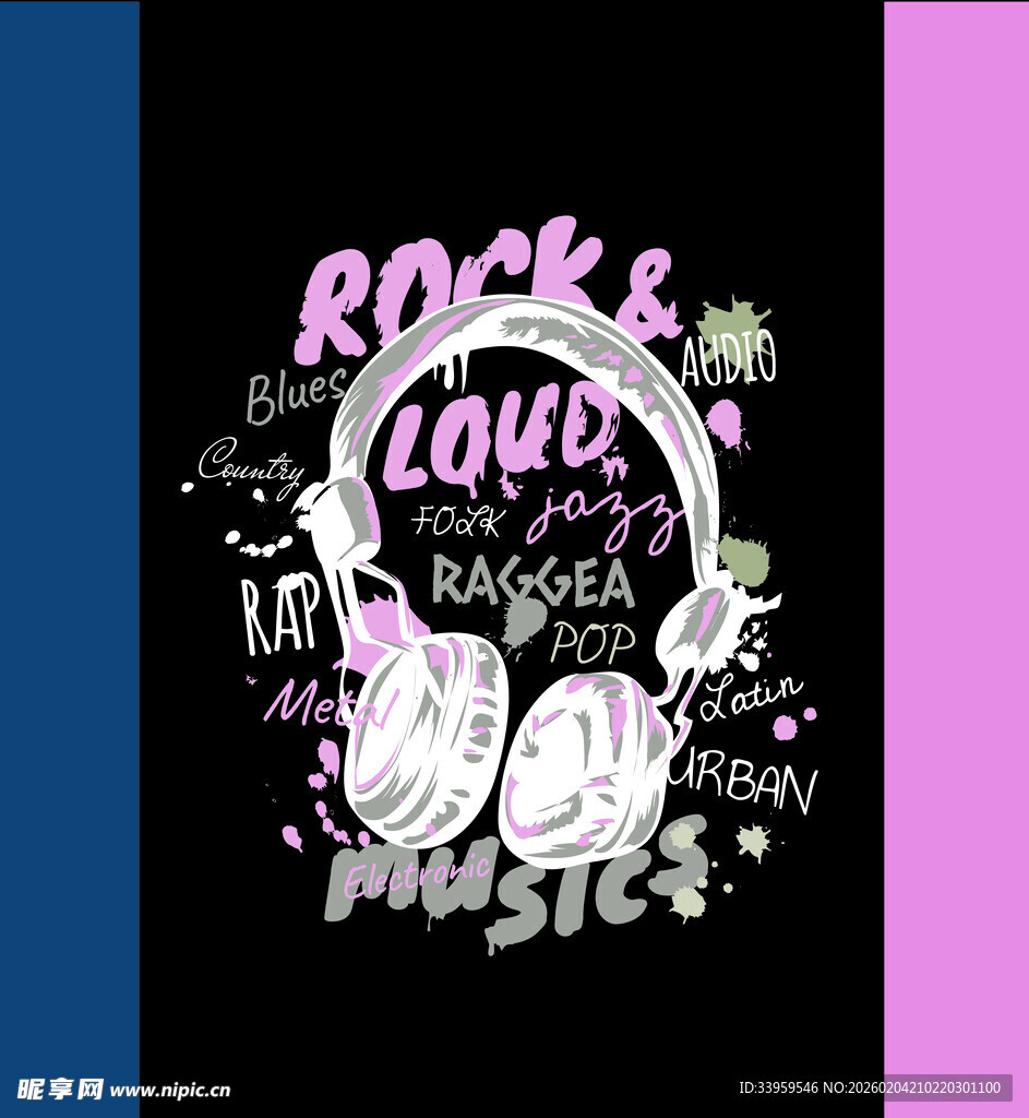 摇滚与爱主题耳机插画