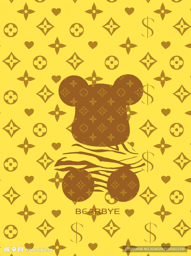 小熊图案黄色背景装饰图