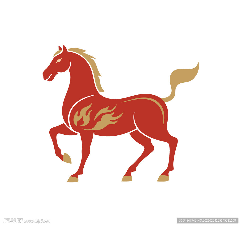 红色火焰纹奔腾骏马
