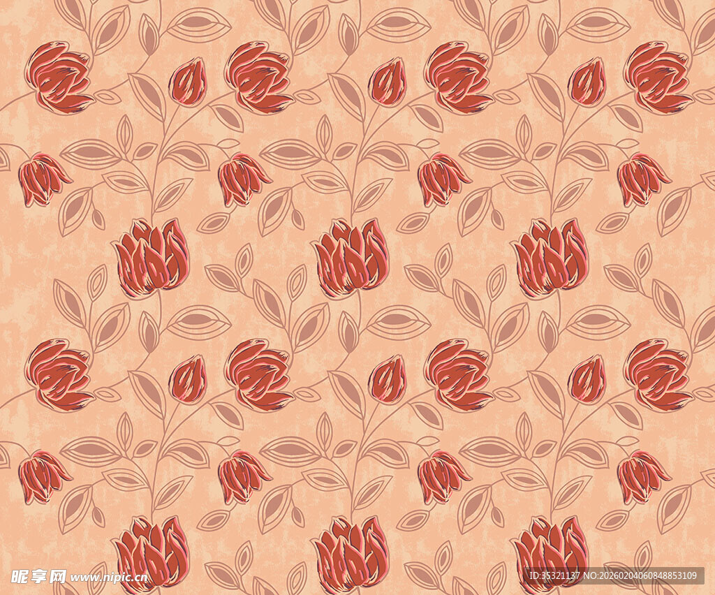 复古玫瑰连续花纹图案