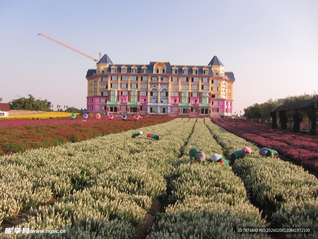 多彩城堡旁的田园劳作场景