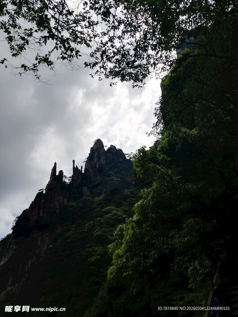 峻峭山峰与繁茂植被景观