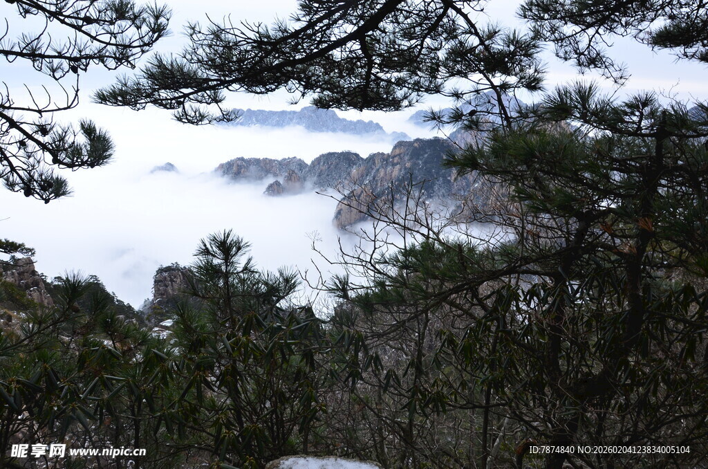 山林雪景中的朦胧云海