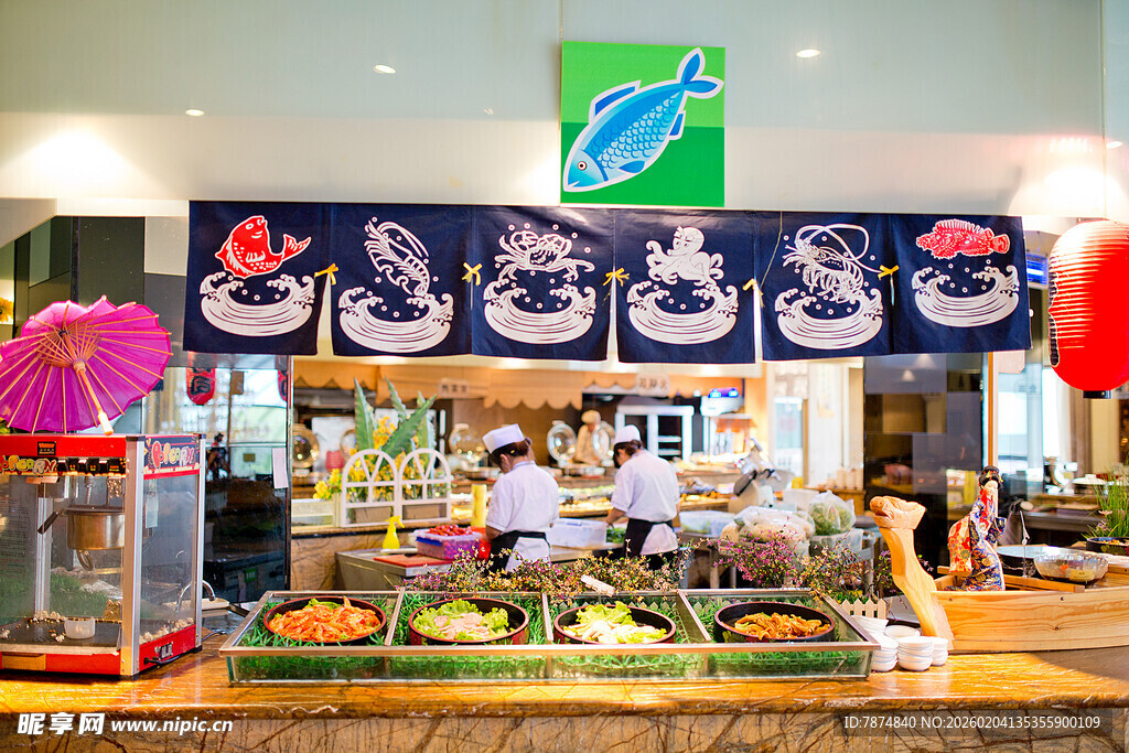 海鲜自助餐厅丰富美食展示