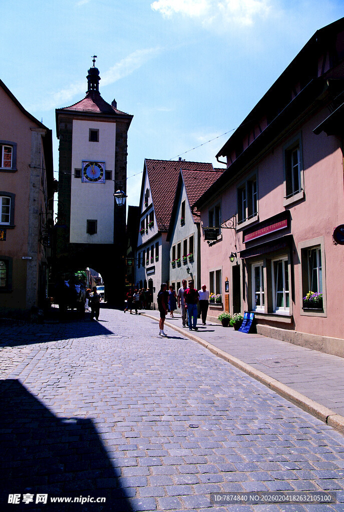 德国欧洲小镇古朴街道景象