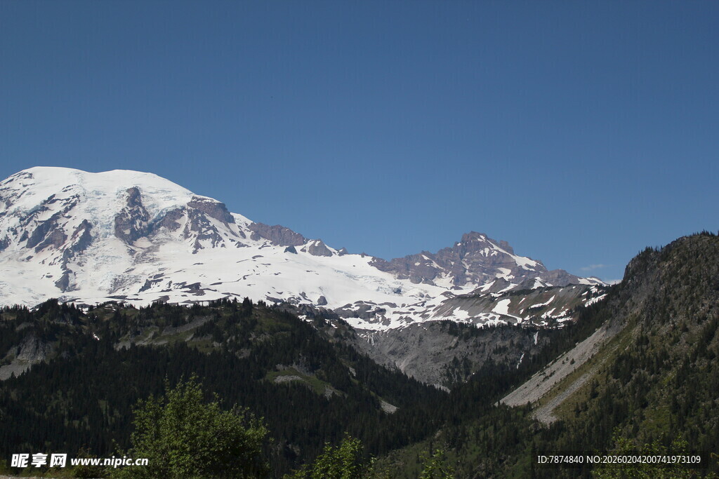 壮丽雪山与葱郁山林
