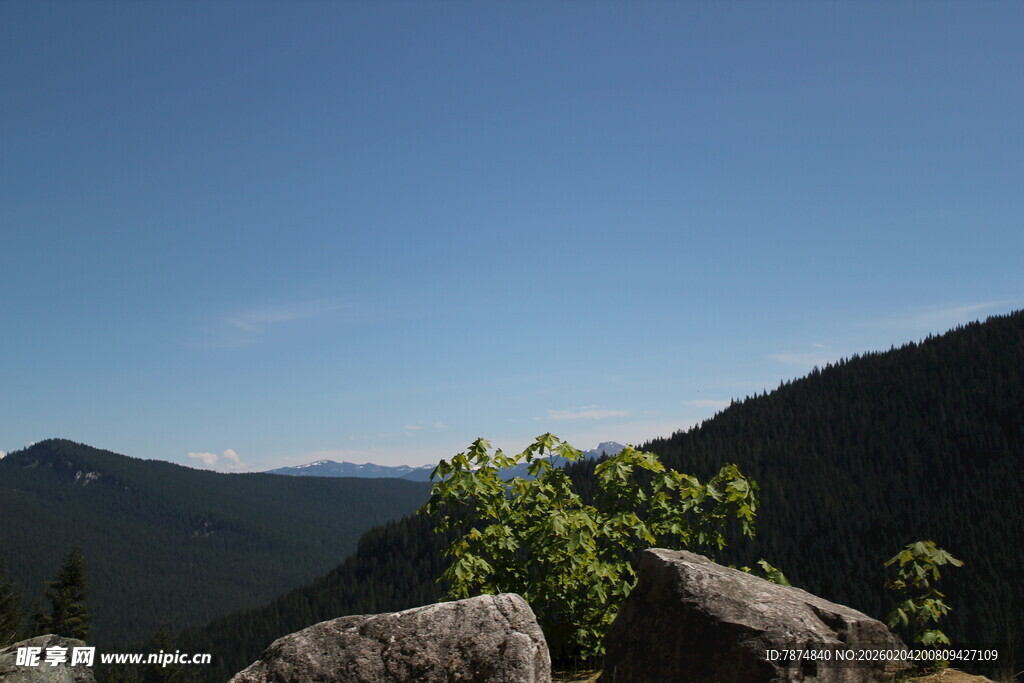山间美景 岩石绿植伴蓝天