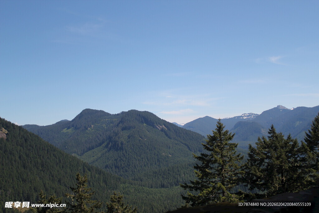 山峦森林间的开阔景致