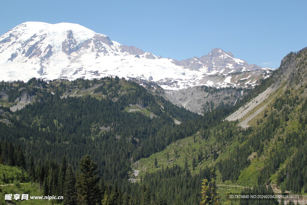 雪山森林壮美自然风光