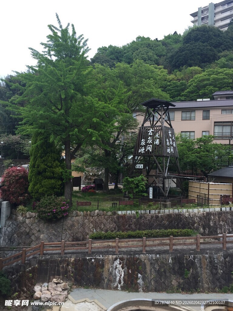 日本日式庭院景观 绿树环绕