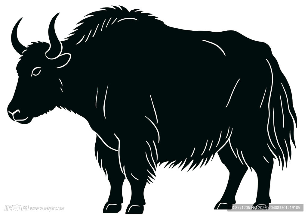 站立的牦牛剪影