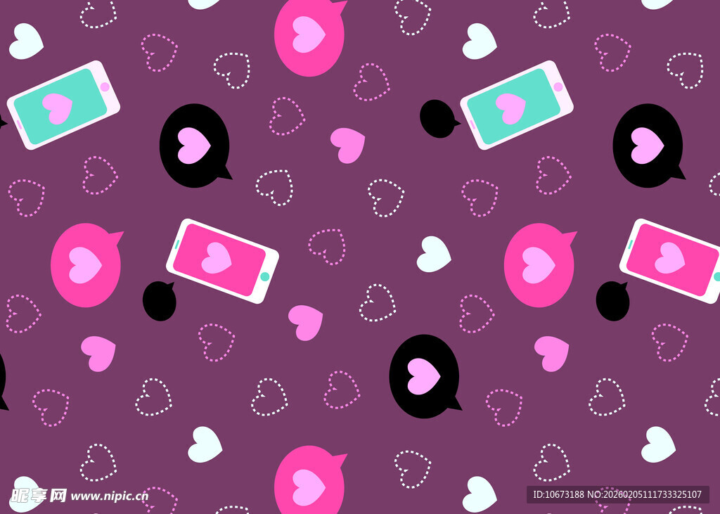 紫色背景的手机爱心图案