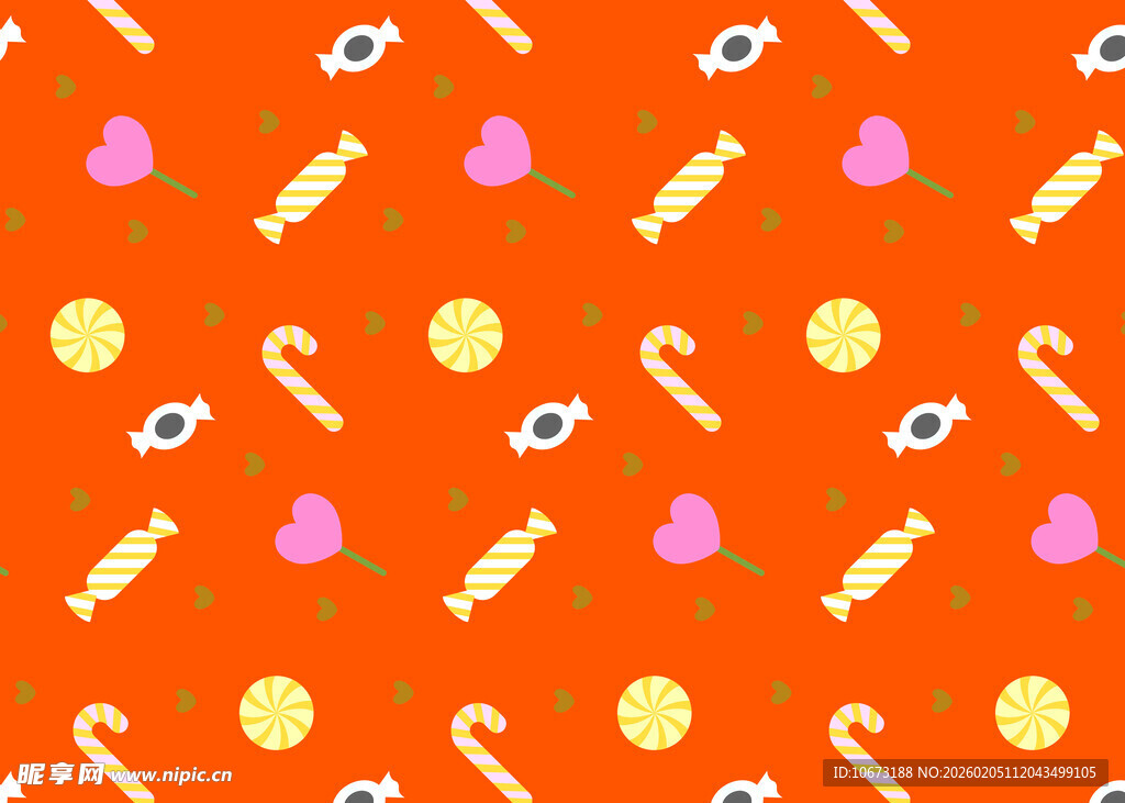 橙色背景糖果图案无缝设计