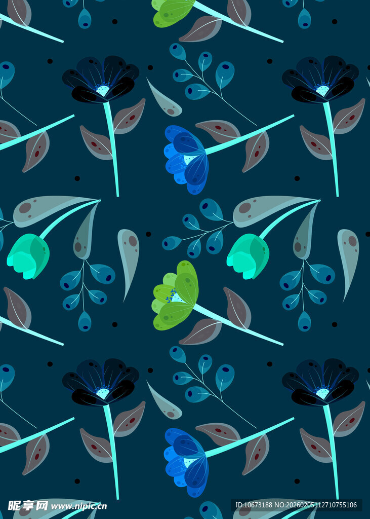 深蓝花卉植物图案纹理