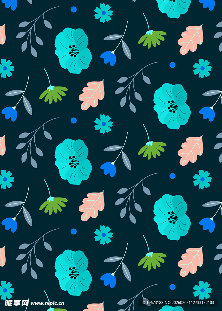 蓝底花卉图案精美纹理