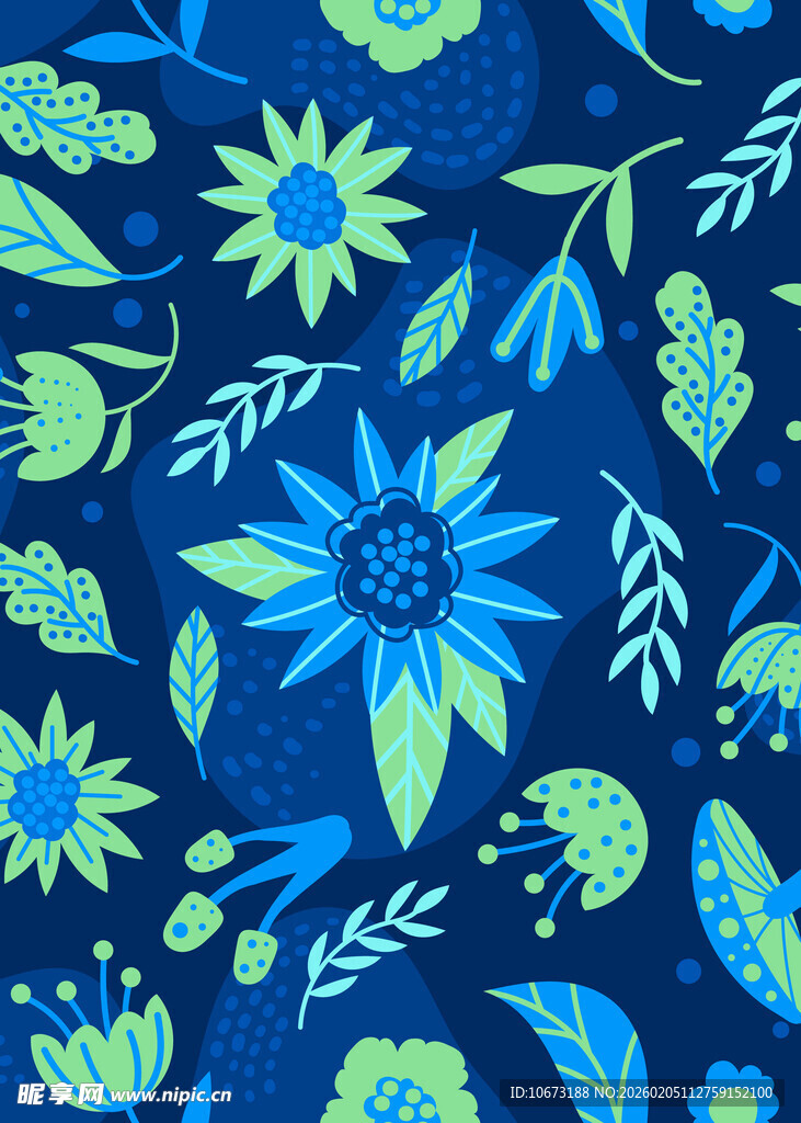 蓝色底清新花卉图案