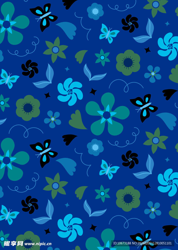 蓝色花卉几何图案背景