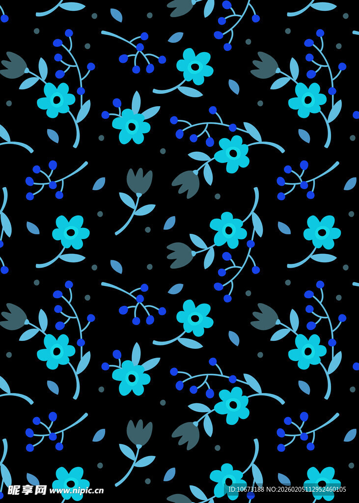 黑色底蓝色花卉图案