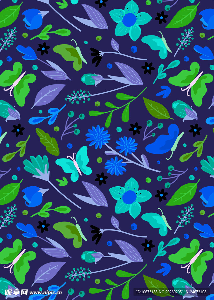 蓝绿花卉图案纹理背景