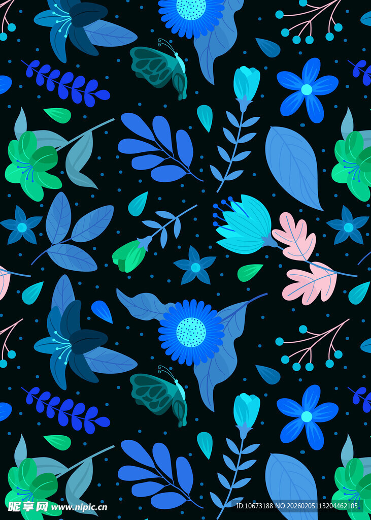 蓝绿花卉图案背景设计