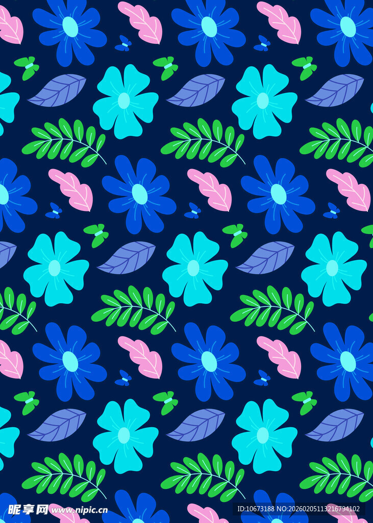 蓝色花卉图案背景纹理