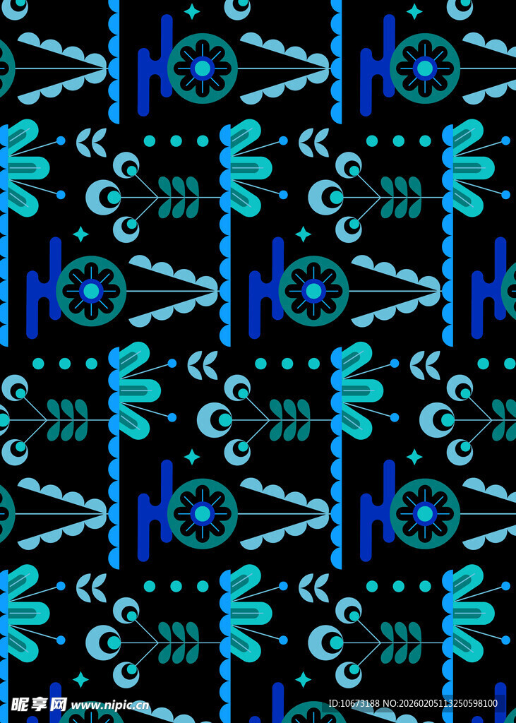 蓝绿几何图案黑色背景纹理