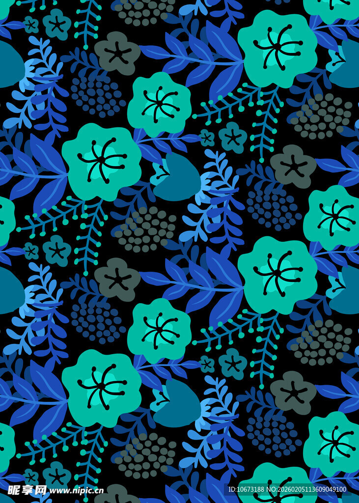 蓝绿花卉几何图案纹理