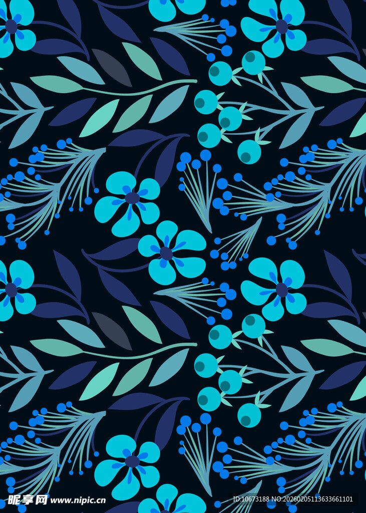 蓝色花卉叶脉图案背景