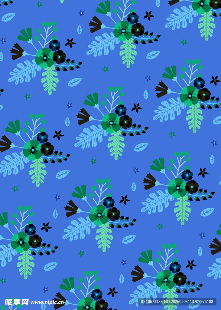 蓝色植物图案背景纹理