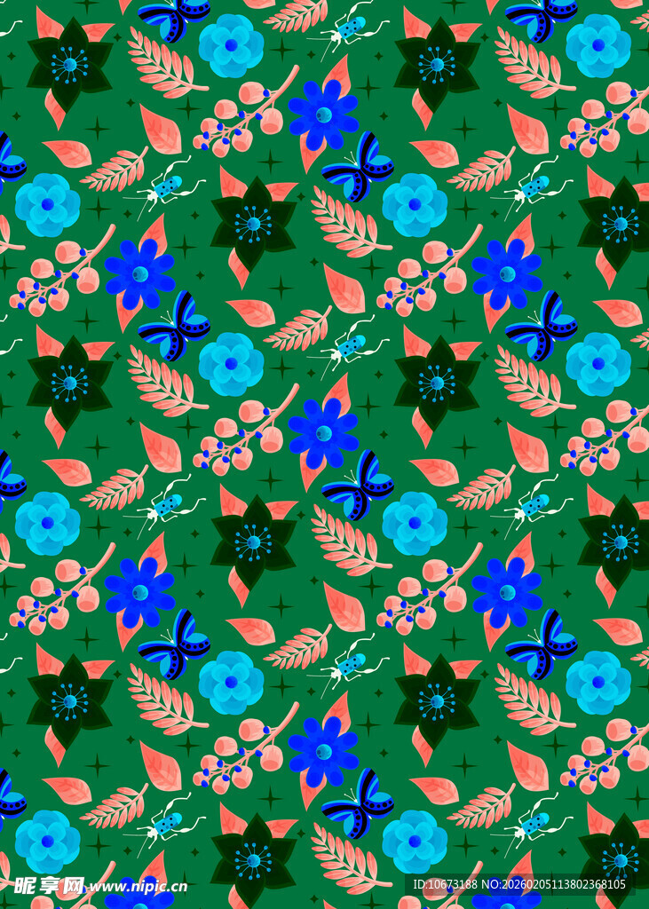 多彩花卉图案布料纹理