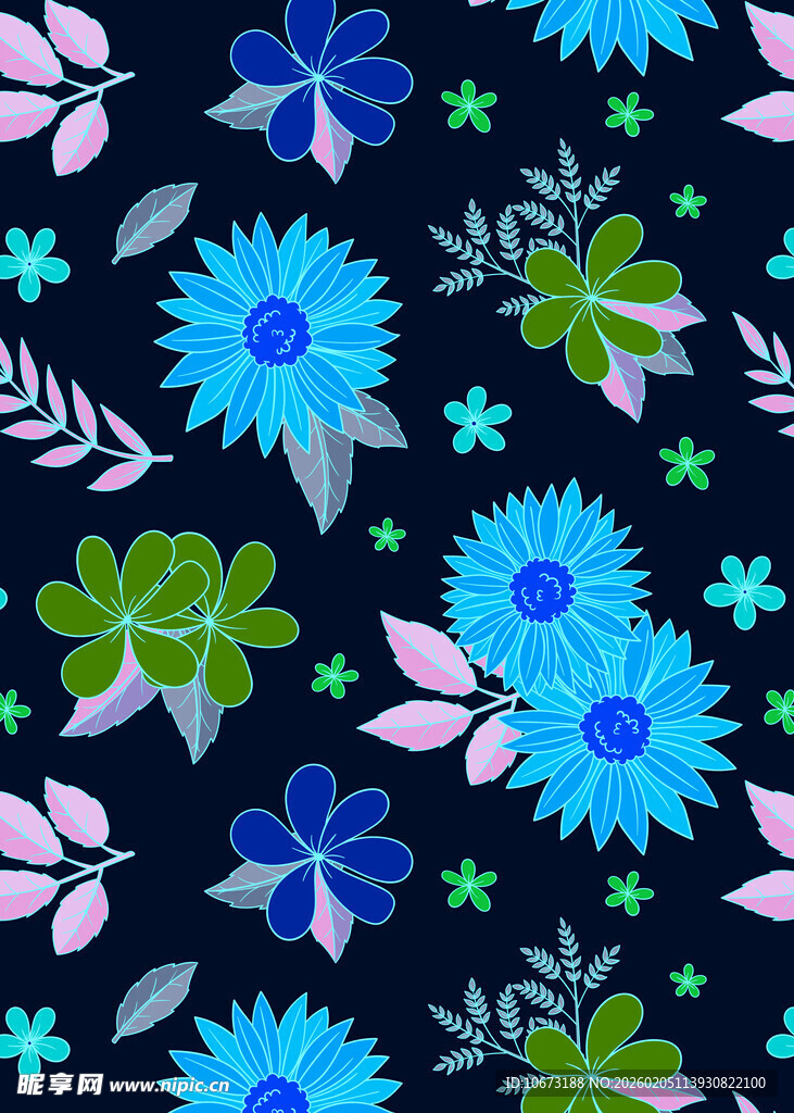 蓝色花卉图案背景设计