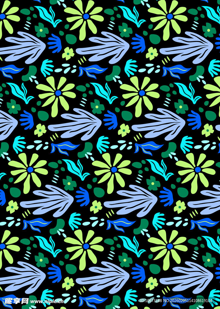 蓝绿花卉几何图案纹理