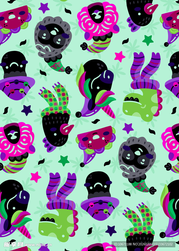 多彩卡通面具图案背景