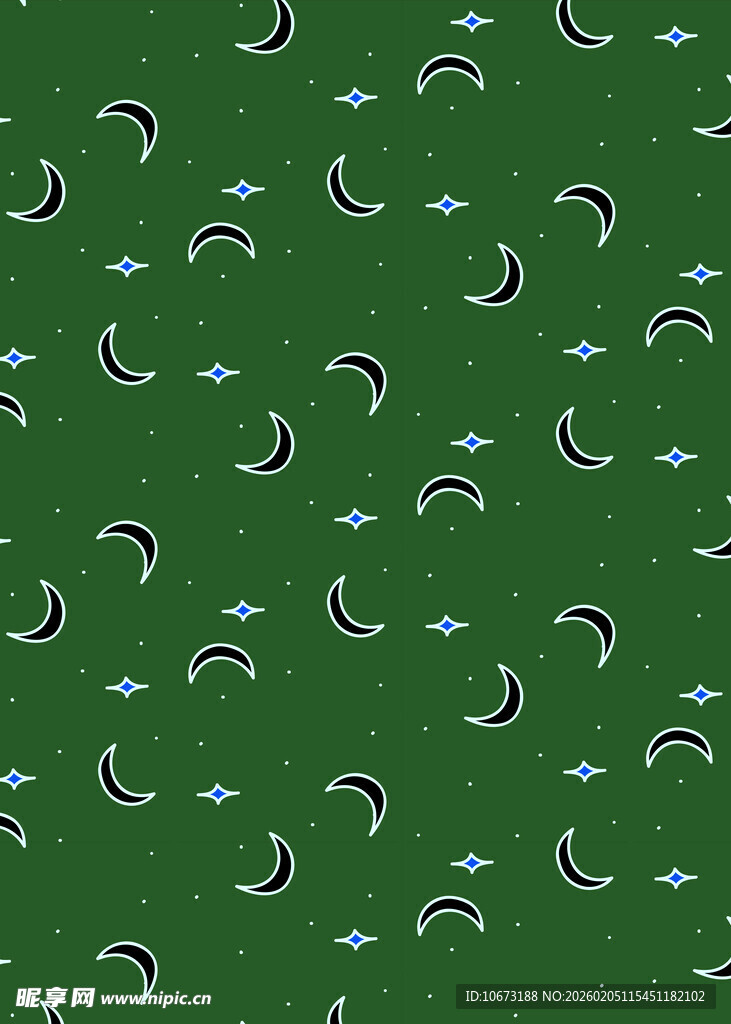 绿色底月牙飞鸟图案纹理