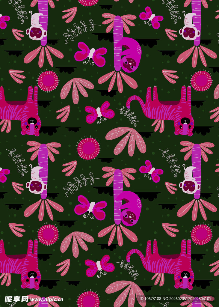 粉色动物花卉图案背景