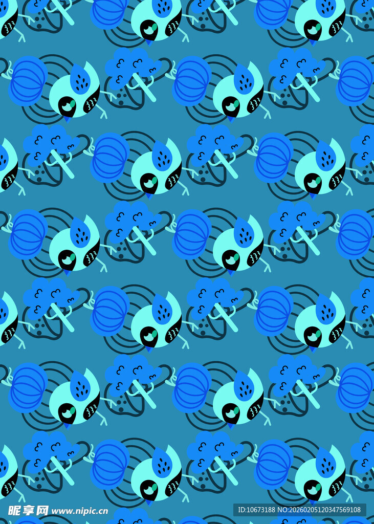 蓝色章鱼图案背景纹理