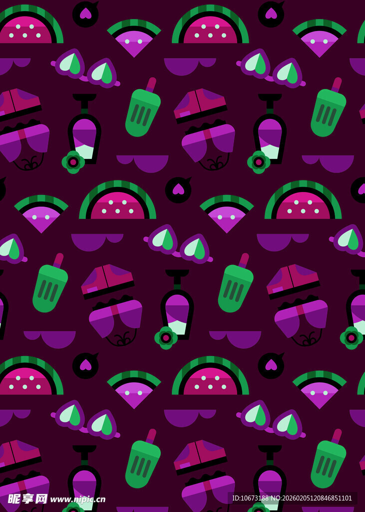 紫色系卡通图案无缝背景