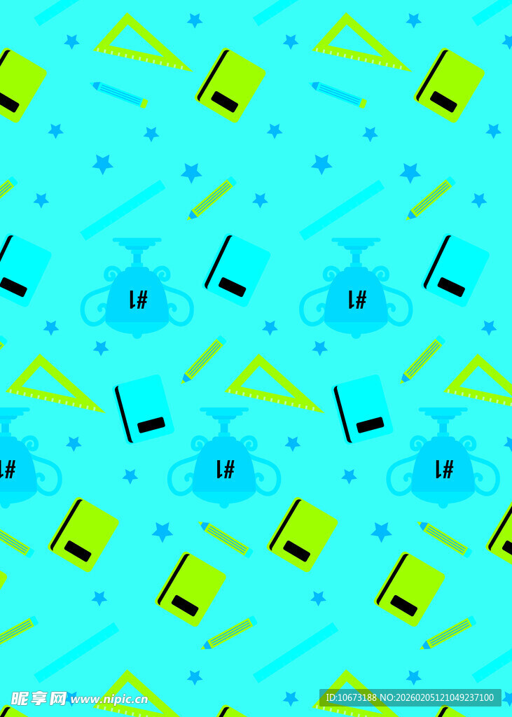 蓝色背景的文具图案