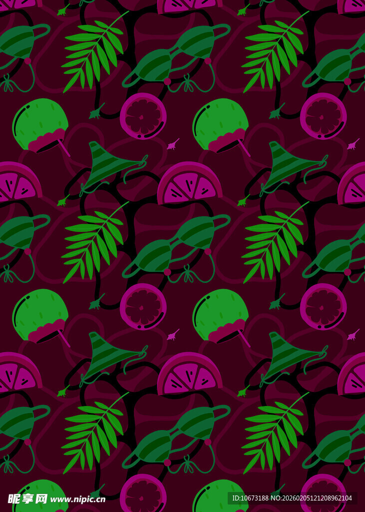 热带水果植物无缝图案