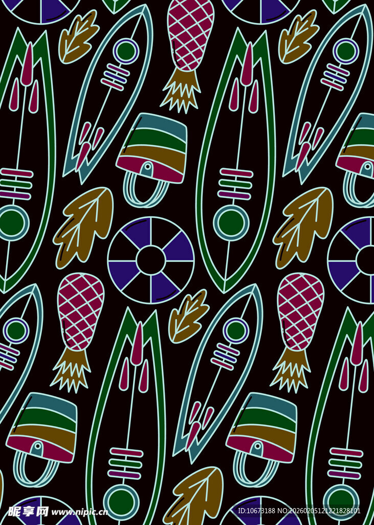 多彩复古风骷髅图案印花