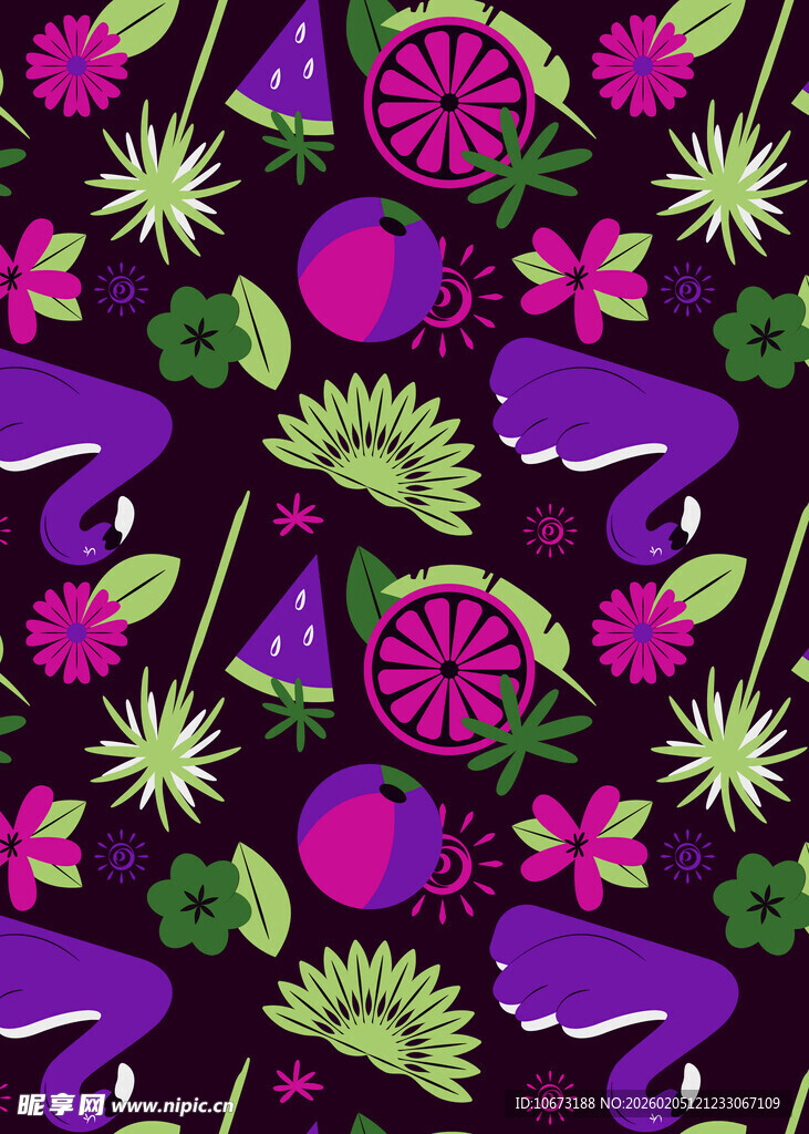 多彩花卉动物图案背景