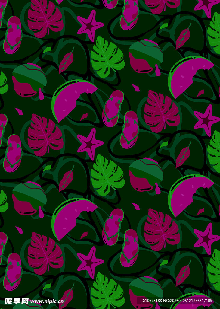 热带水果花卉图案背景