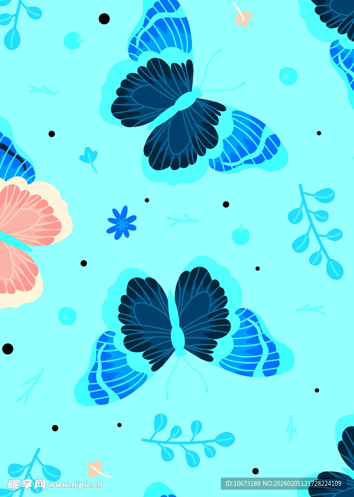 蓝色蝴蝶花卉图案背景