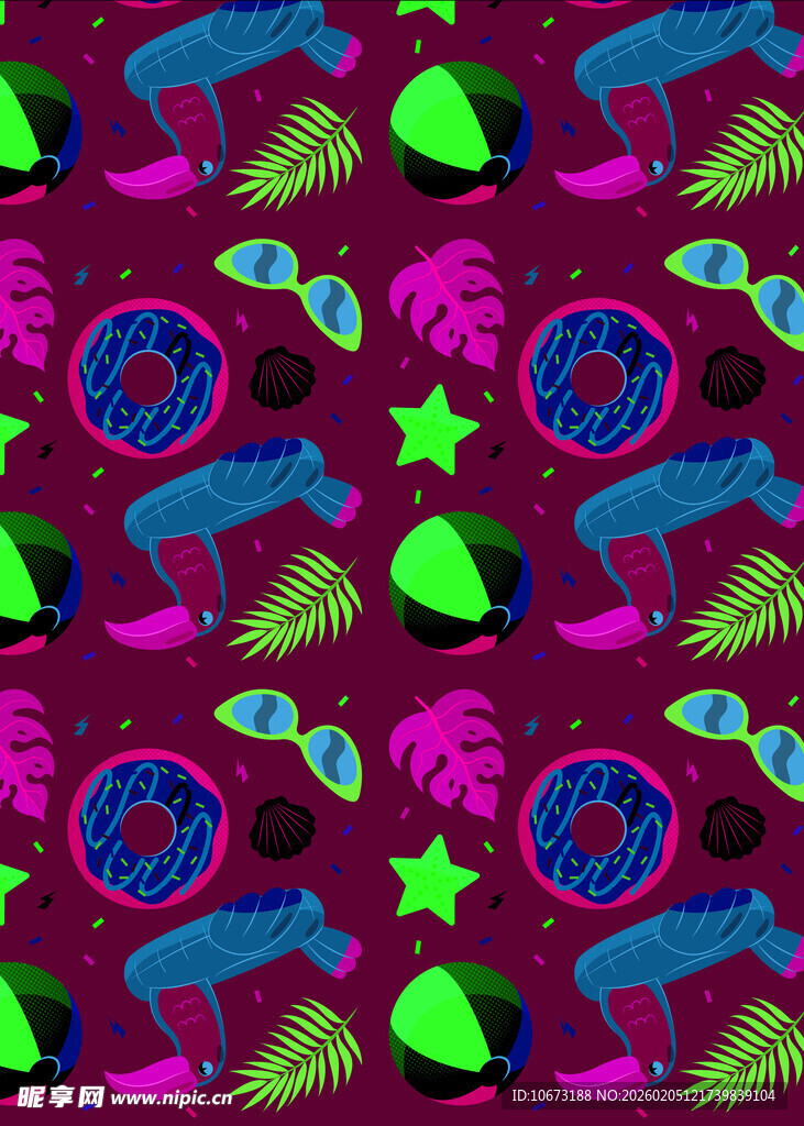 海洋元素多彩无缝图案