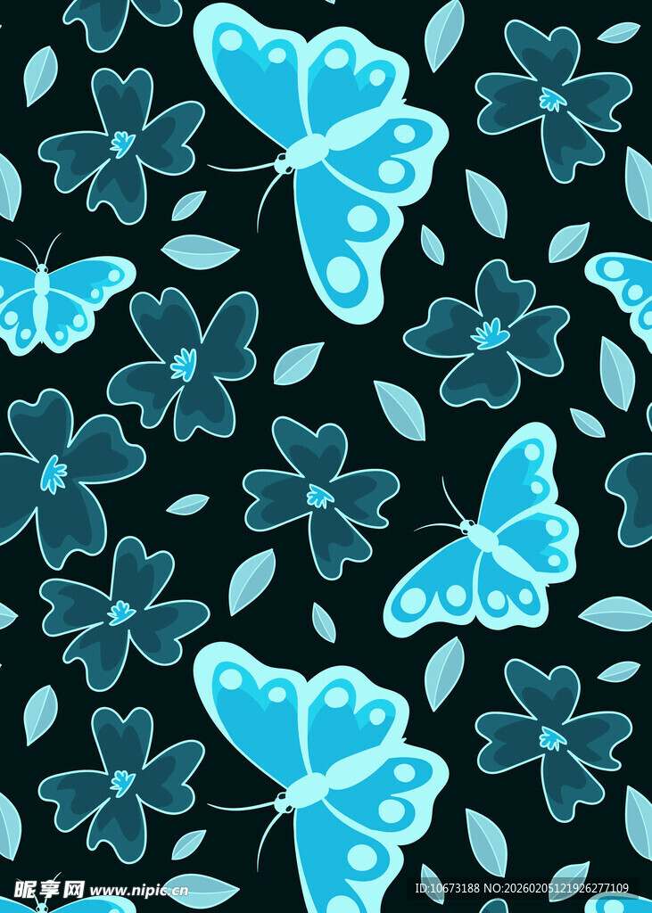 蓝蝶花卉无缝图案背景