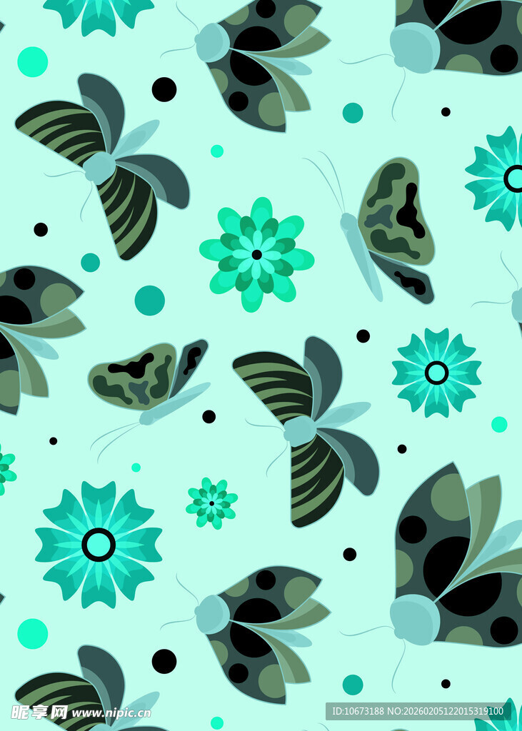 清新花卉蝴蝶图案背景