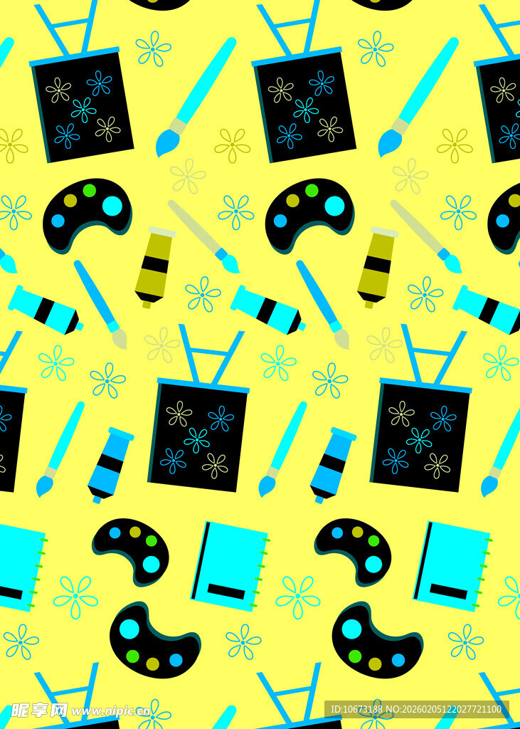 黄色背景的复古游戏元素图案