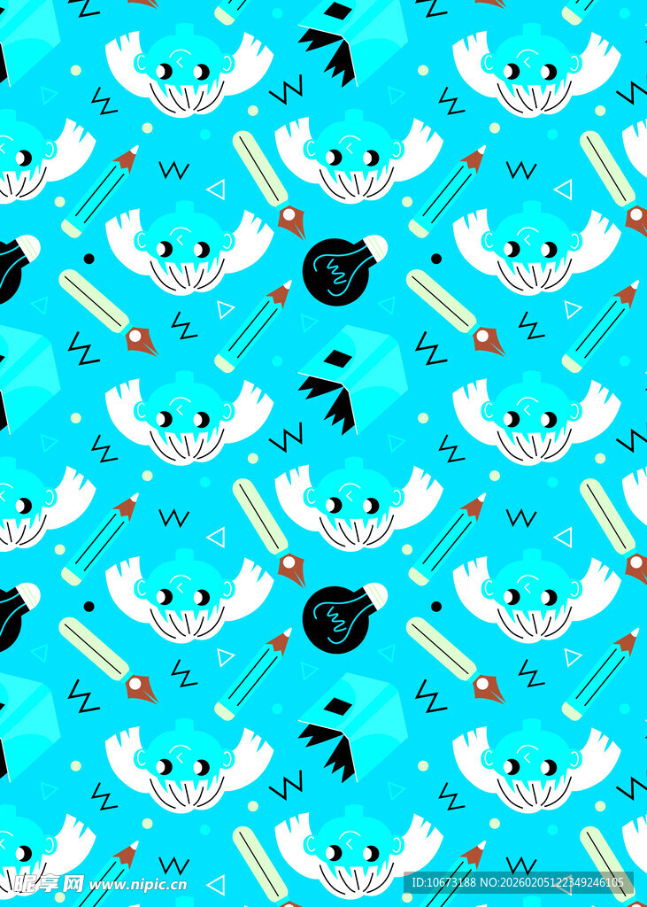 蓝色卡通文具图案背景