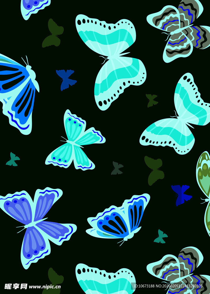 梦幻蓝绿蝴蝶图案背景
